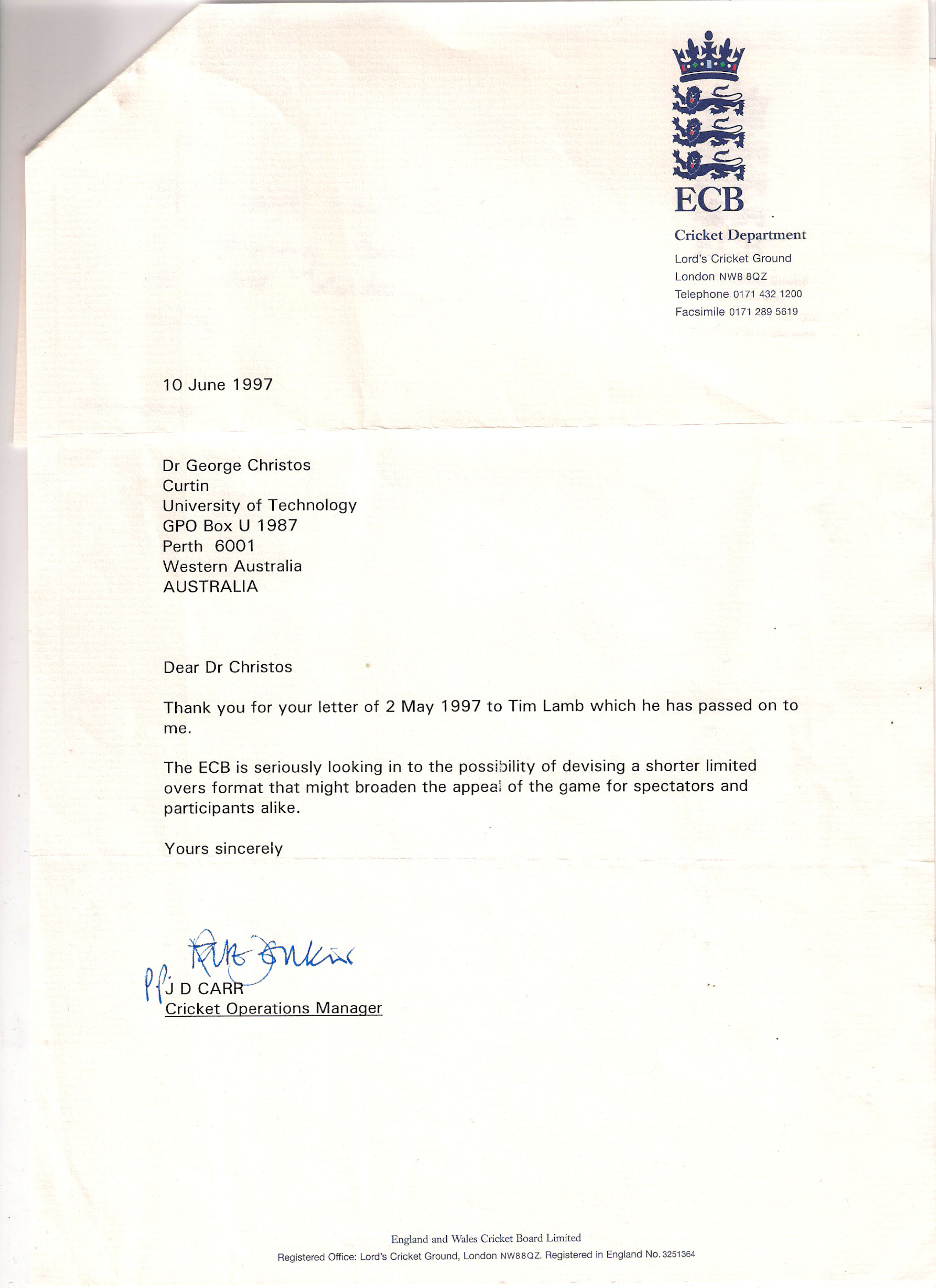 reply from EWCB