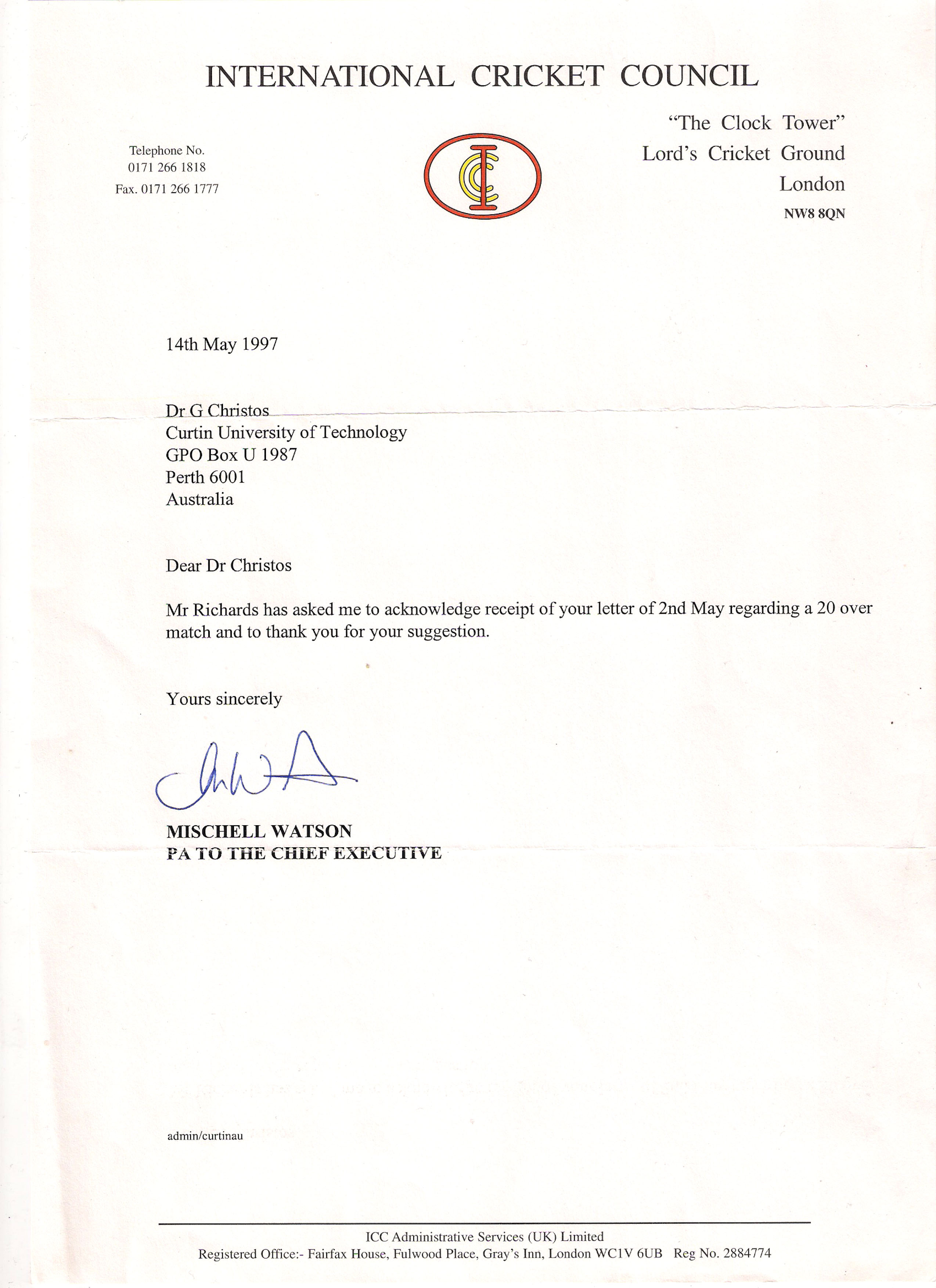 reply from ICC, May 1997